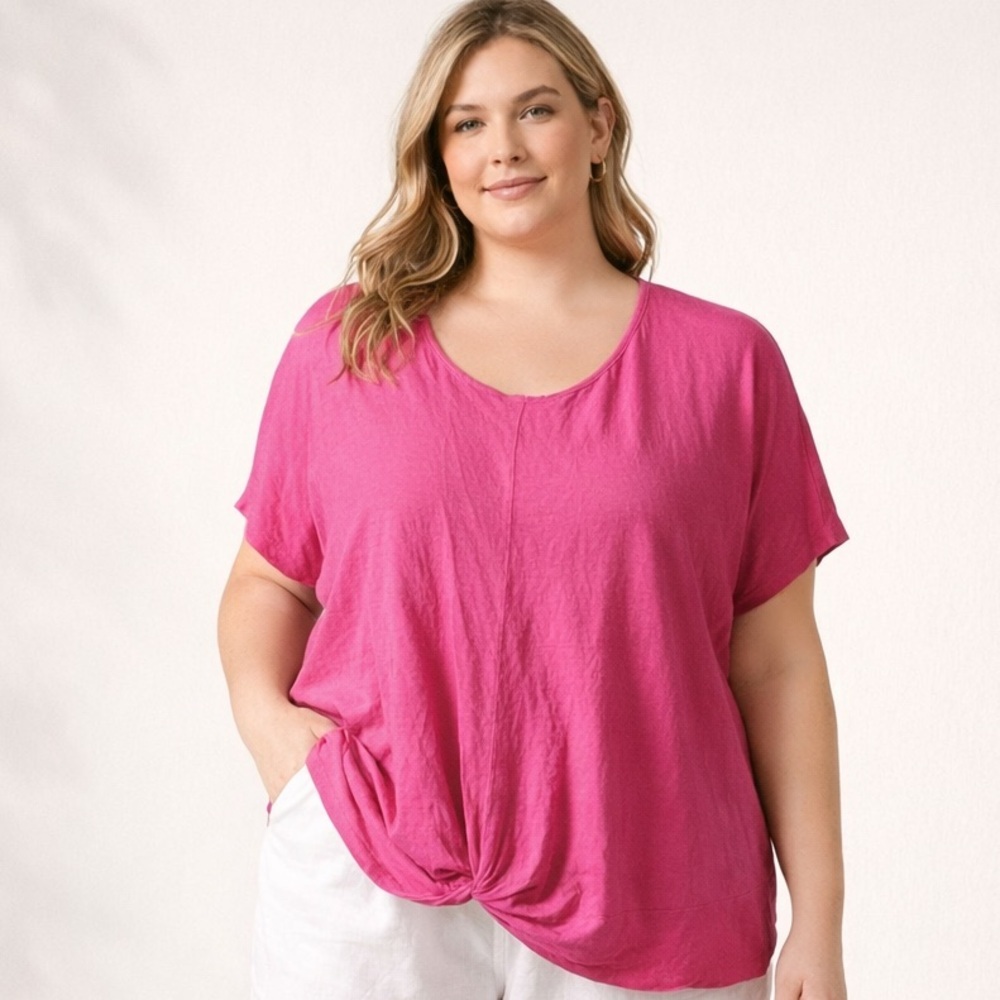 Rachel Roy Pink Tie Knot Hem Blouse 1X Boho Coastal Beach Soft Feminine